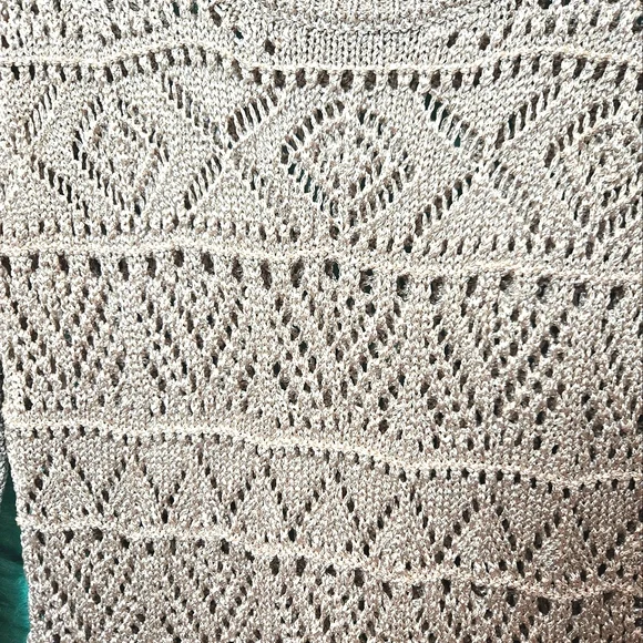 White House Black Market  Gold knit Crew Neck Long Sleeve Silver Shimmer Sweater - Picture 6 of 8